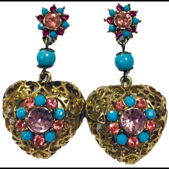 Betsey Johnson Heart Rhinestone Earrings - Picture 5 of 8